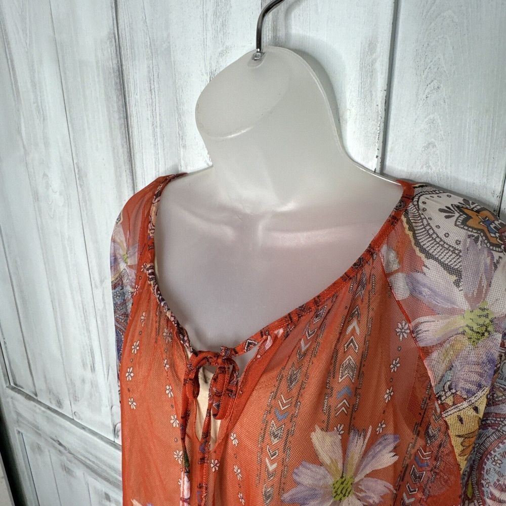 NWT WOMENS‎ JOHNNY WAS BIYA ORANGE COLORFUL PAISLEY EYELET MESH BLOUSE W/ SLIP M - Picture 6 of 16